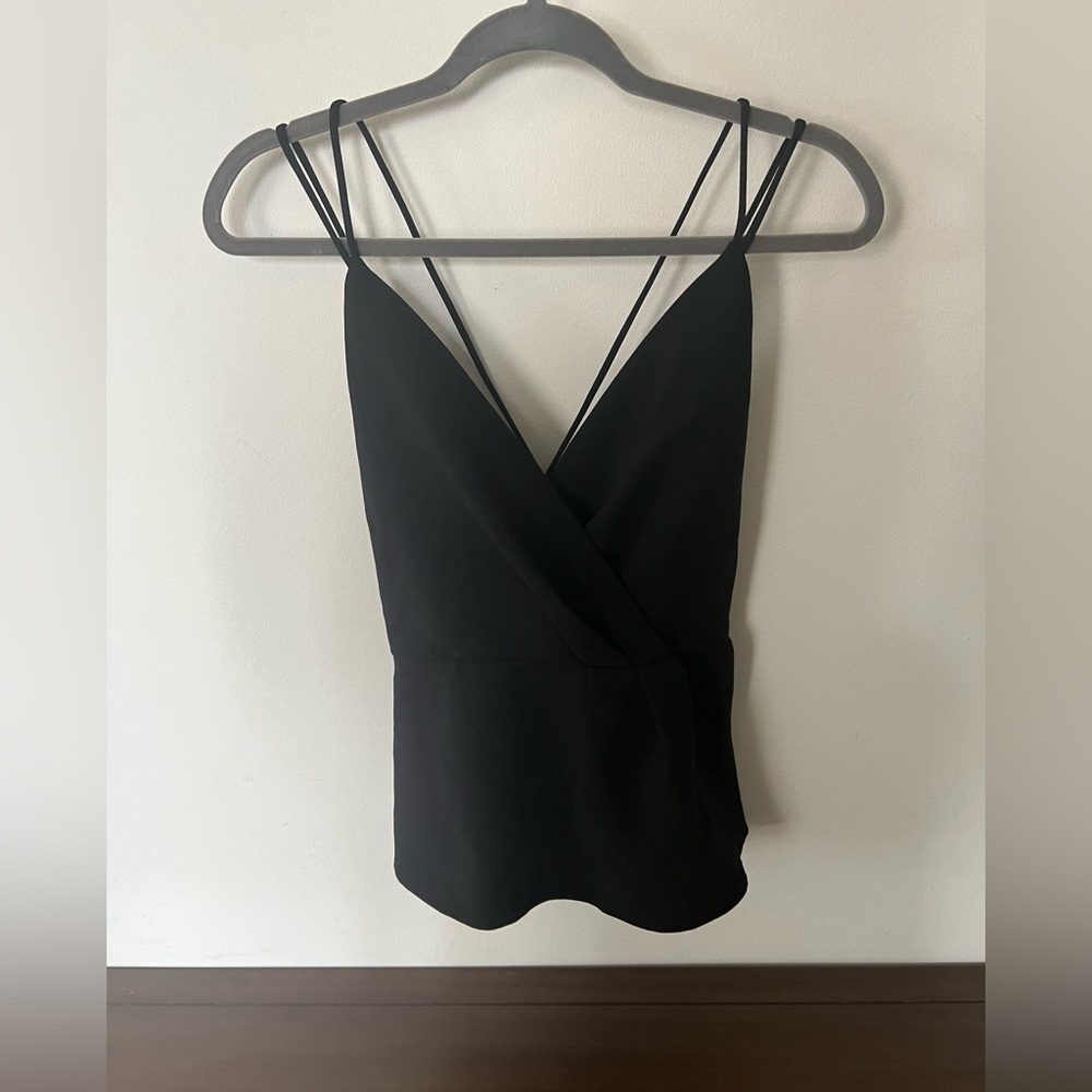 Pookie & Sebastian Strappy Surplice Poplin Cross Over Top - NWT, L, Black